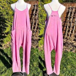 Zenana Harem Jumpsuit Romperalls Mauve Pink Mineral Wash Small/Medium